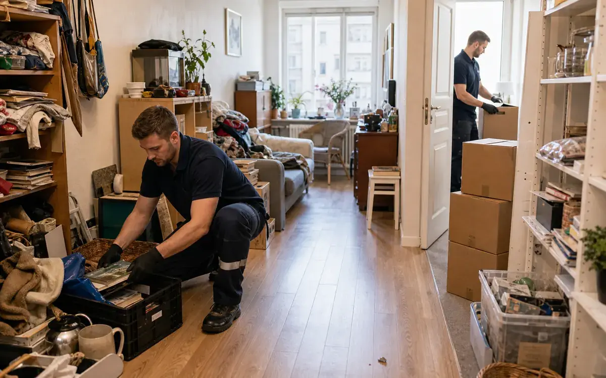 Kleine Hamburger Wohnung mit Kartons und vorbereiteter Entrümpelung